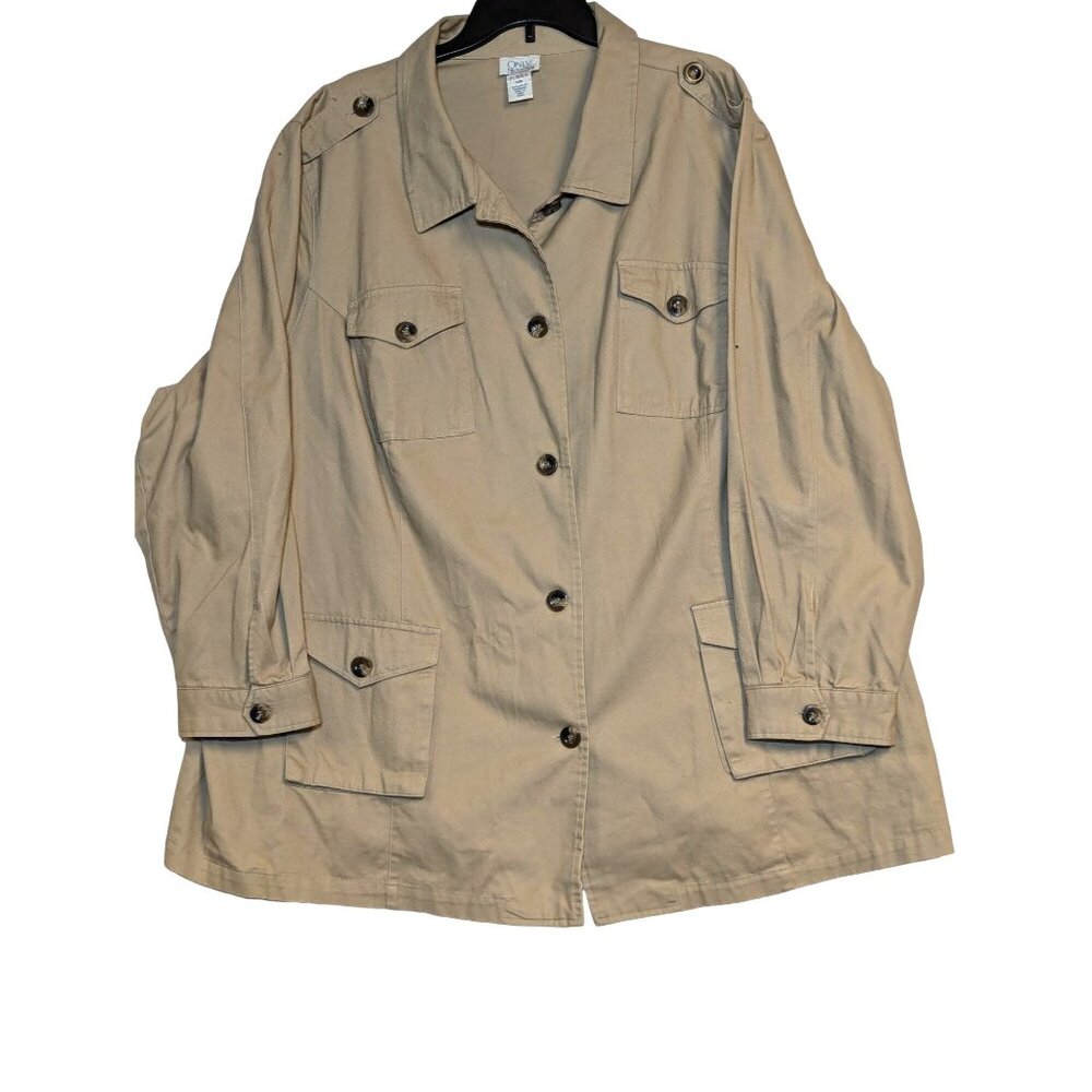 Only Necessities Womens Cotton Khaki Utility Jacket Size 30W With Pockets